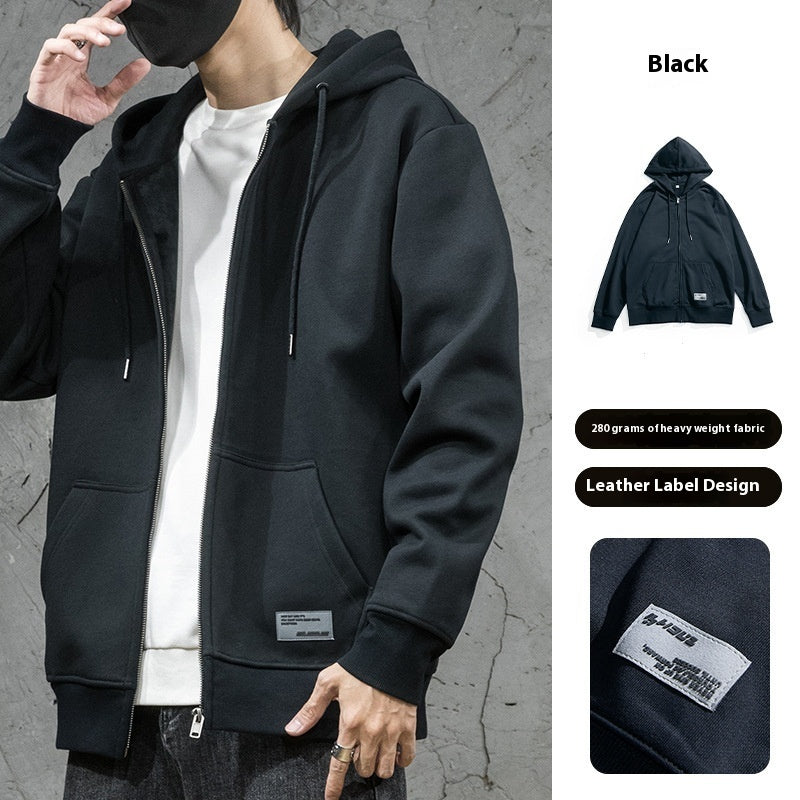 Autumn And Winter Fleece Zipper Sweater Hooded Loose Men's Sports Casual Cardigan Coat